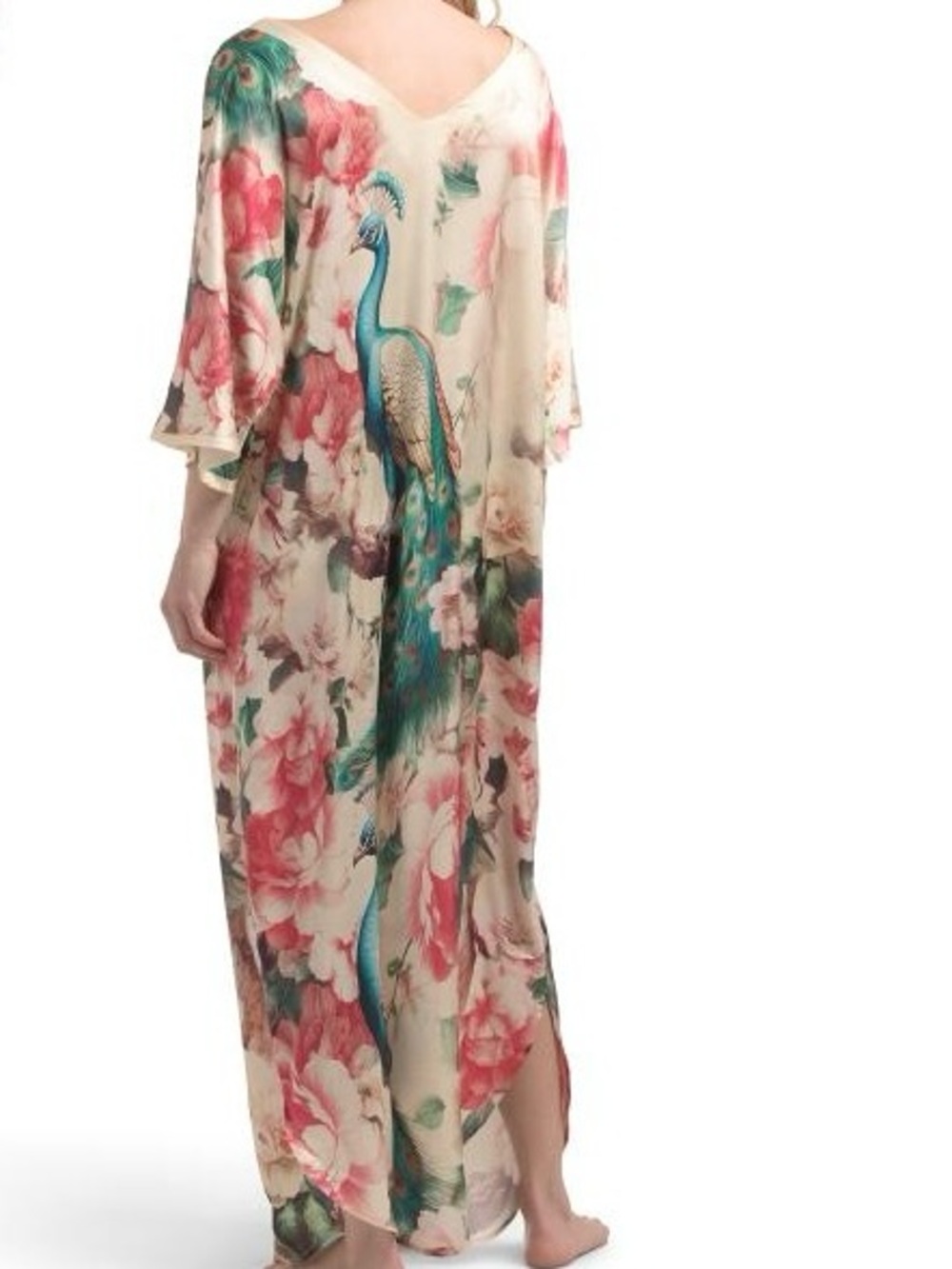 Dalia Macphee Ivory Floral Peacock Print Maxi Dress Size M